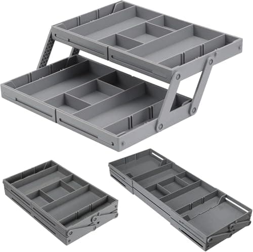 Multi-Level Foldable 2-Tier Drawer Organizer for Cosmetics, Jewelry, Office Supplies, and Kitchen Tools with Customizable Dividers for Easy Storage Caddy