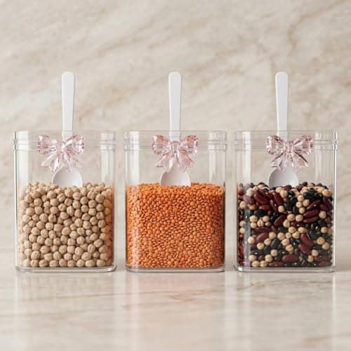 Generic Clear Spice Storage Jar Set with Spoons and Shelf, 300ml, Pink Bow Detail, 4 Piece, .bs