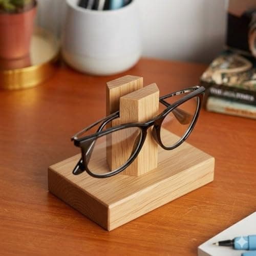 Stylish Wooden Glasses Holder for Desk and Nightstand – Stable Base for Prescription Glasses and Sunglasses – Modern Natural Wood Design