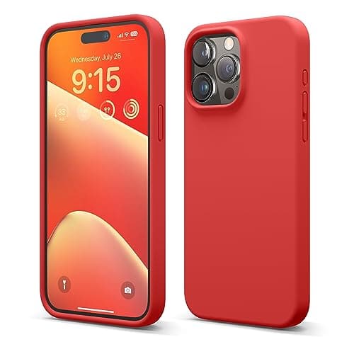 elago Liquid Silicone for iPhone 15 Pro MAX case cover Full Body Protection, Shockproof, Slim, Anti-Scratch Soft Microfiber Lining - Red Cellular phone case
