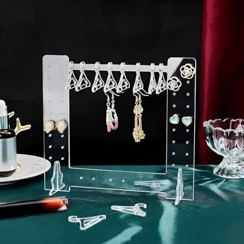 Clear Acrylic Earring Organizer Stand with 5 Hangers for Jewelry Storage