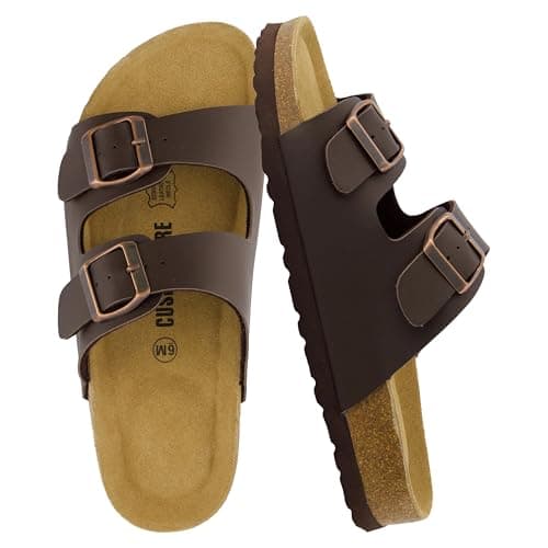 CUSHIONAIRE Lane Cork Footbed Womens Sandals Comfortable Double Buckle Slip On Sandals for Women with Arch Support and Classic Two Strap Design