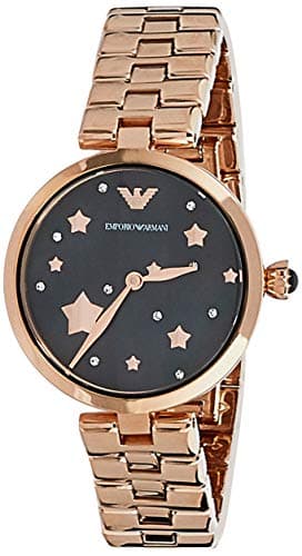 Emporio Armani Women's Black Dial Stainless Steel Band Quartz Analog Watch, Rose Gold