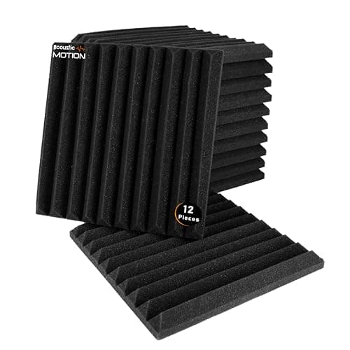 ACOUSTIC MOTION Acoustic Foam Panels-Sound Proof WEDGE Panel With Self-Adhesive Set Of 12 3X30X30Cm Dark Grey high quality Acoustic Panels Basic For studio,recording,home,Acoustic Room Treatment