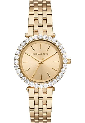 Michael Kors MK4513 Stainless Steel Stone Embellished Bezel Round Analog Watch for Women - Gold