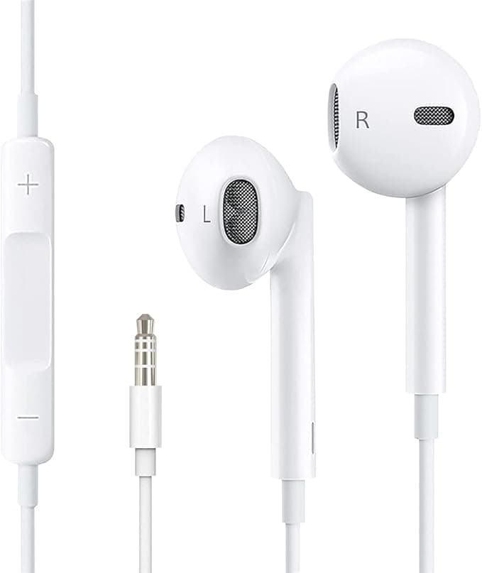 Wired Earphone with Built-in Microphone 3.5mm Compatible with Multiple Phones (White) Headphones