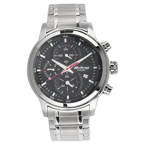 Titan Men's Black Dial Stainless Steel Band Watch - 90086SM01