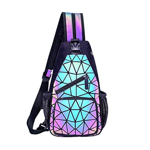 FZChenrry Luminous Geometric Backpack Women Holographic Reflective Bags and Crossbody Bag Iridescent Backpack Lumikay