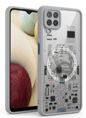Compatible with Samsung Galaxy A12 / M12 Electronic Fashion Transparent Hard Case Cover Gives Your Phone Strong Protection and Unique Look, Durable Material Scratch and Shock Resistant (Grey) Cellular phone case