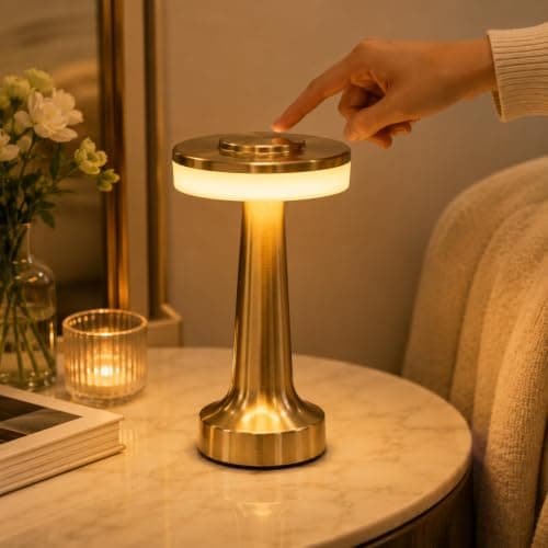 Cordless LED Desk Light, Rechargeable Touch Control, Gold Decorative Lamp | Bedroom And Office Spaces, Rechargeable Design, Touch Control, Portable Lighting, Warm Ambiance, Easy Placement, Modern Decor