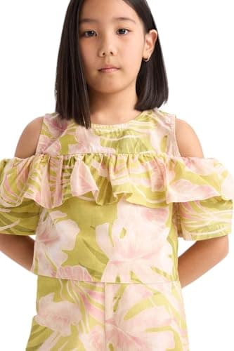 DeFacto Girl Casual Blouse Short Sleeve Woven Top Short Sleeve Blouse,Green 9/10 Y