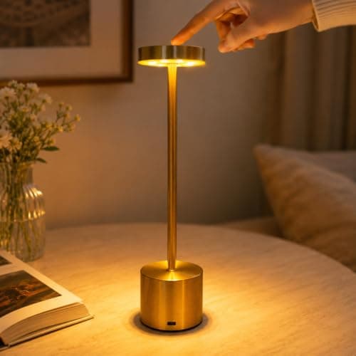Portable LED Desk Light, Rechargeable Touch Control, Golden Decorative Lamp | Bedroom And Office Spaces, Rechargeable Design, Touch Control, Portable Lighting, Warm Ambiance, Easy Placement, Modern Decor