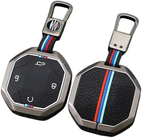 LOKYBOY T2 Gator Key Fob Cover - Glossy Black with Premium Nickel Metal Frame - Full Set (Case + Leather Medallion + Installation Screwdriver) Auto key shell