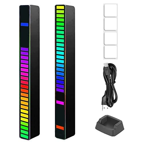 HAIDOLIANG 2 Pack Music Rhythm Light, Creative Colorful LED Ambient Light, RGB Sound Control Atmosphere Light, Ambient Strip Decor Light for Room Desk PC Car DJ Gaming (Black - 32 Beads -No Battery) Lamp