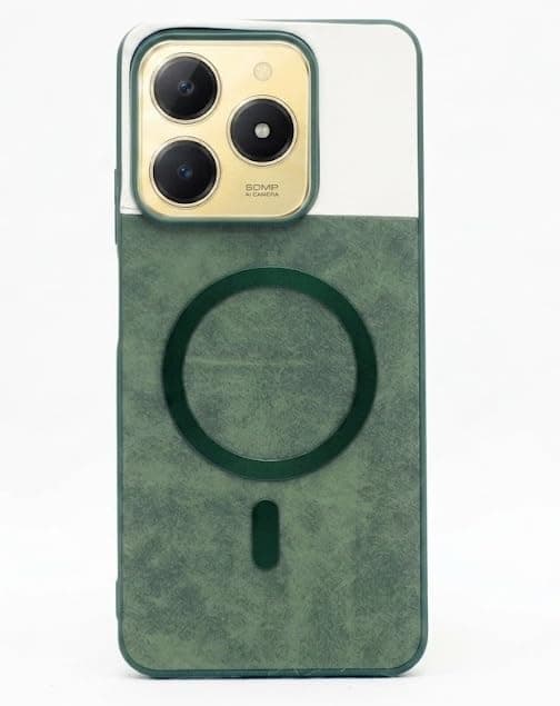 Compatible With (Realme C61/RealmeC63) Luxury Leather Back Case With Wireless Charging And Electroplated Shockproof Camera Frame For (Green) Cellular phone case