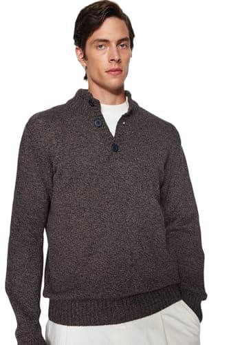 Trendyol Mens Half Fishing Wool Slim Fit Knitwear Sweater - Brown, Buttoned - Tmnaw21Kz0394 Sweater (pack of 1)