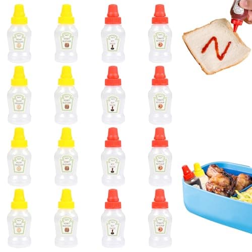 KUAOOAUK Pack of 16 Condiment Squeeze Bottles, 25 ml Mini Ketchup Bottle, Plastic Portable Honey Sauce Bottles Container for Children Adults in the Office Picnic Bento Box Accessories