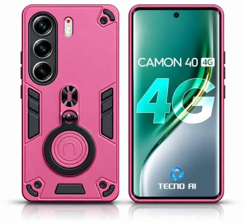 3M STORE Case Compatible with TECNO CAMON 40 4G Layer Protective Shockproof Hard Armor Cover with 360° Rotating Finger Ring Kickstand and Car Magnetic Mount, RED WINE Cellular phone case