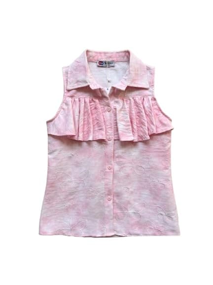 Billion Girls Embroidered Sleeveless Ruffle Button-Up Blouse – Casual Summer Top SG26-668 Shirt