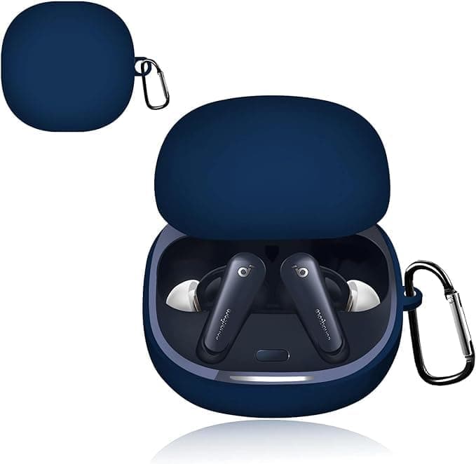 Silicone Case Cover (Compatible with Anker Soundcore Liberty 4) Earbuds, Soft Silicone Protective Case Cover, Shockproof Sleeve with Carabiner (Blue)