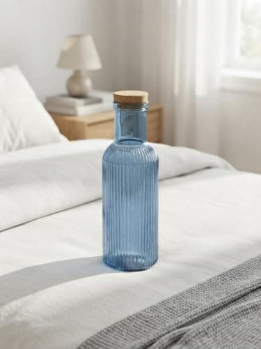 Ribbed Glass Juice Bottle with Airtight Lid for Water & Cold Drinks