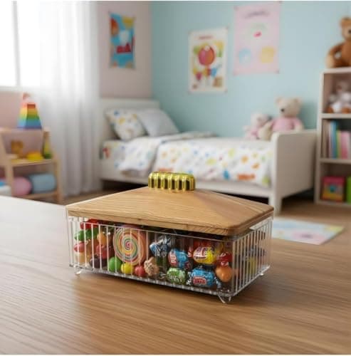 Premium Transparent Acrylic Box with Wooden Top and Elegant Gold Handle for Serving Dates Nuts and Sweets Multi-Functional Stylish Organizer for Home and Office