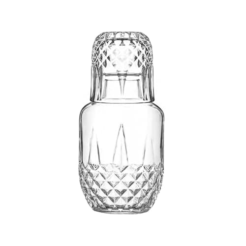 Bedside Night Water Carafe Set with Glass, Clear Nightstand Carafe for Bedroom and Guest Room, Glass Mouthwash Decanter for Bathroom (18.5 OZ)