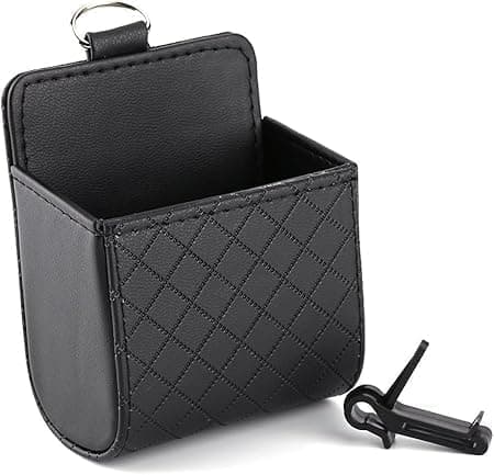 Universal Car Air Vent Organizer Storage Box Leather Portable Car Phone Holder Bucket Mini Bucket with Single Hook - sa car