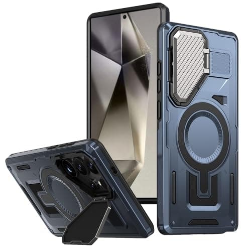 GOLDEN MASK Compatible With Samsung Galaxy S24 Ultra Case with Camera Protection, with Case Magnetic with Stand (Blue) Cellular phone case