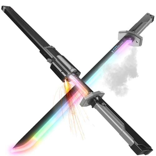 EVADA Cyberpunk Neon LED Spark Sword with Sound and Fog, Type-C Recharge, 31.5" Glowing Ninja Blade Weapon for Kids and Adults, Toys for Cosplay, Rave and Halloween（Grey）
