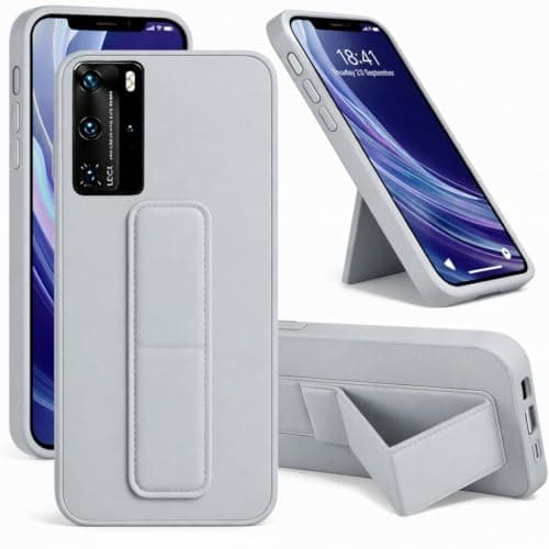 Back Cover Stand Case FOR HUAWEI P40 PRO Magnetic Car Holder Soft Silicone Horizontal & Vertical Kickstand Cover Wrist Strap Full protection Anti Fingerprint Case (Gray) Cellular phone case