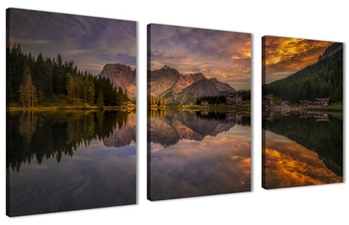 Skills Lake Misurina Wall Art - Picturesque Lake in the Italian Dolomites - Wall Art for Living Room, Bedroom, Office Decorations and More - Size (30cm x 40cm x 3pcs)