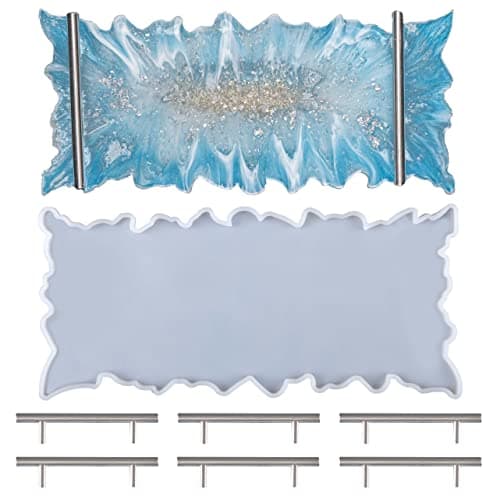 Art 'N Glow Silicone Geode Serving Tray Mold - Epoxy Resin Silicone Molds, Geode Agate Tray Mold with 3 Sets of Handles, for DIY Crafts, Table Decor and Gift Ideas, 14.6 x 6.7 in
