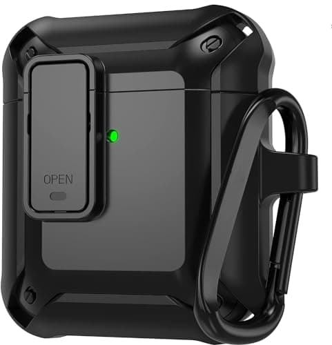 ELMO3EZZ for Airpods Case Cover for Men with Lock, Military Armor Series Full-Body Air Pod Case with Keychain Cool Apple AirPods Shockproof Protective Case for AirPod 2 & 1/Black Portable electronic device cover
