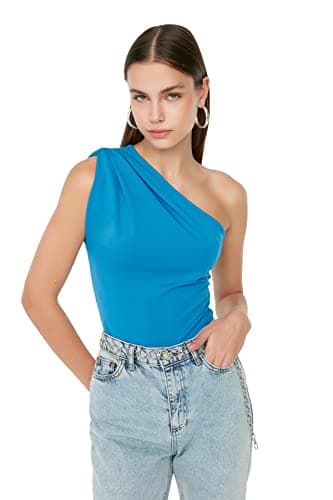 Trendyol Women Asymmetrical Collar Flexible Knitted Body with Snaps from the Bottom TWOSS22BD00014 Bodystocking (pack of 1) Leotard