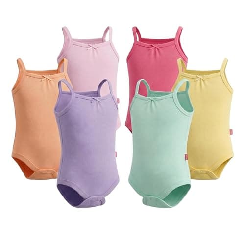 Cottonil Baby Girls' Camisole Bodysuits, 6-Pack, Pastel Multicolour, Snap Closure, Sleeveless Leotard