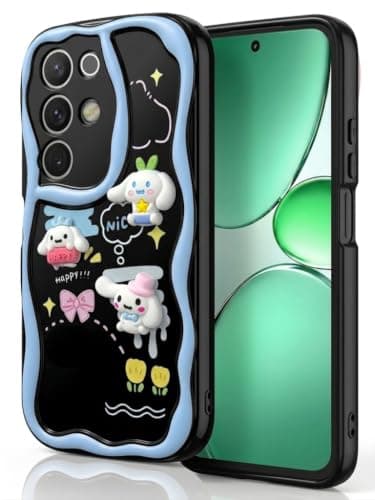 Compatible with OPPO Realme C85 (3D) Cartoon Case - Cute Lightweight Raised Elements Soft Silicone Wavy Shape Comfortable Hand Cover (White Dog in Hat) Cellular phone case
