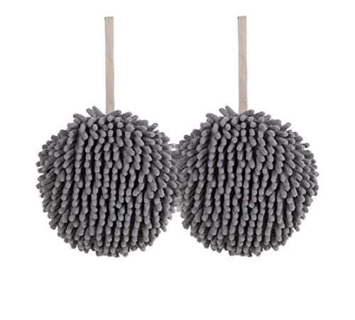 MAYITBE Soft Absorbent Chenille Hand Towels, Decorative Hanging Fuzzy Towels Ball, Thick Drying Cloth Hand Towel for Home Kitchen & Bathroom (Grey*2)