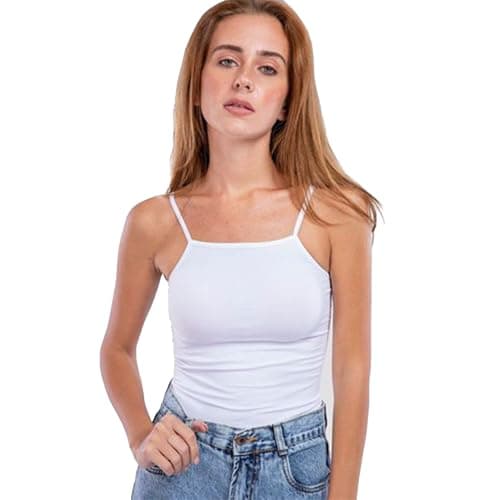 Mesery Cotton Stretch Plain Spaghetti Top - White
