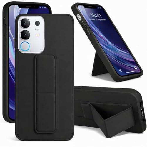 Back Cover Stand Case FOR Vivo Y29 4G Magnetic Car Holder Soft Silicone Horizontal & Vertical Kickstand Cover Wrist Strap Full protection Anti Fingerprint Case (Black) Cellular phone case