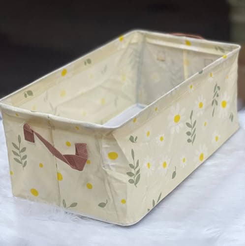Generic Foldable Fabric Storage Basket with Handles, Daisy Floral Print, Multi-Purpose Clothes and Dressing Organiser, .ms Laundry hamper