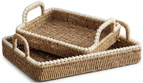 Wicker Serving Trays & Hospitality Trays - Practical Serving Trays for Serving Drinks, Meals, Dining Organization, Reception Guests, Multiple Home Use T