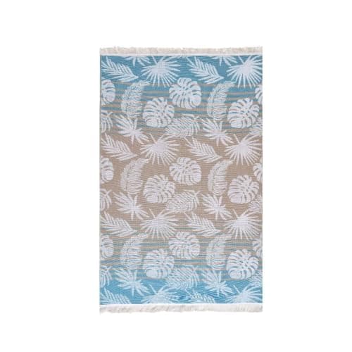 Helene MOU Cotton Terry Beach Towel, 90 cm x 170 cm Size, Palm Leaves Beige/Blue