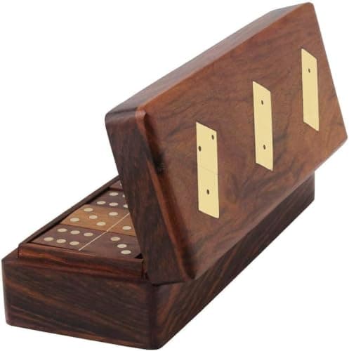 Handmade Sheesham Wood Dominoes Set with Brass Inlay Indian Wood Game