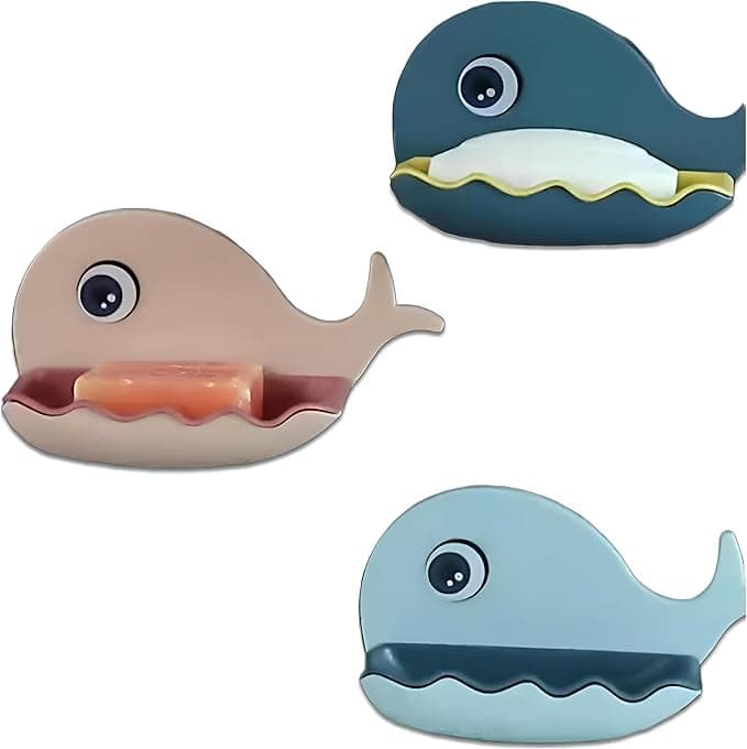 LOKYBOY Soap Holder - Elegant Whale Design Wall Mounted Storage with Efficient Drain for Your Bathroom (3, Pieces of Colors Shown) Soap dish