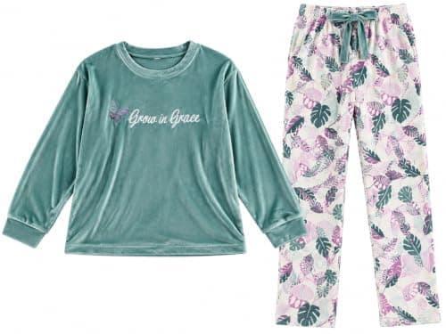 Winter Pajama Set Of 2 Pieces Long Top And Floral Pants For Daily Home Wear Cold Weather A Lake