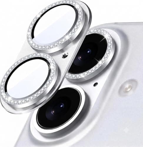 Camera Lens Protector (Compatible with iPhone 17) [Shatter-resistant] [Tempered glass frame and cover featuring a circular design studded with sparkling, diamond-like stones (Silver)