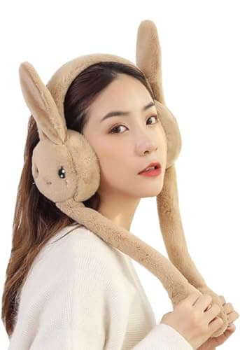 TopiBaaz Women Winter Plush Earmuffs Moving Bunny Ear Warmer for Kids Girls Boys Woolen Winproof Foldable Knitted Ear Muffs | Freesize