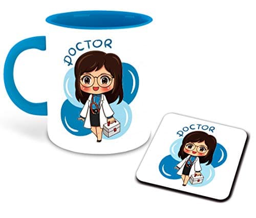 WHAT'S YOUR KICK Doctor Inspired Printed Designer Light Blue Inner Color Ceramic Coffee Mug with Coaster (Doctor, Gift for Doctor, Birthday Gift, Best Gift) Multi- 9 Drinking cup