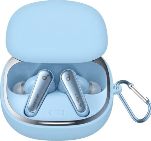 Silicone Case Cover (Compatible with Anker Soundcore Liberty 4) Earbuds, Soft Silicone Protective Case Cover, Shockproof Sleeve with Carabiner (Baby Blue)